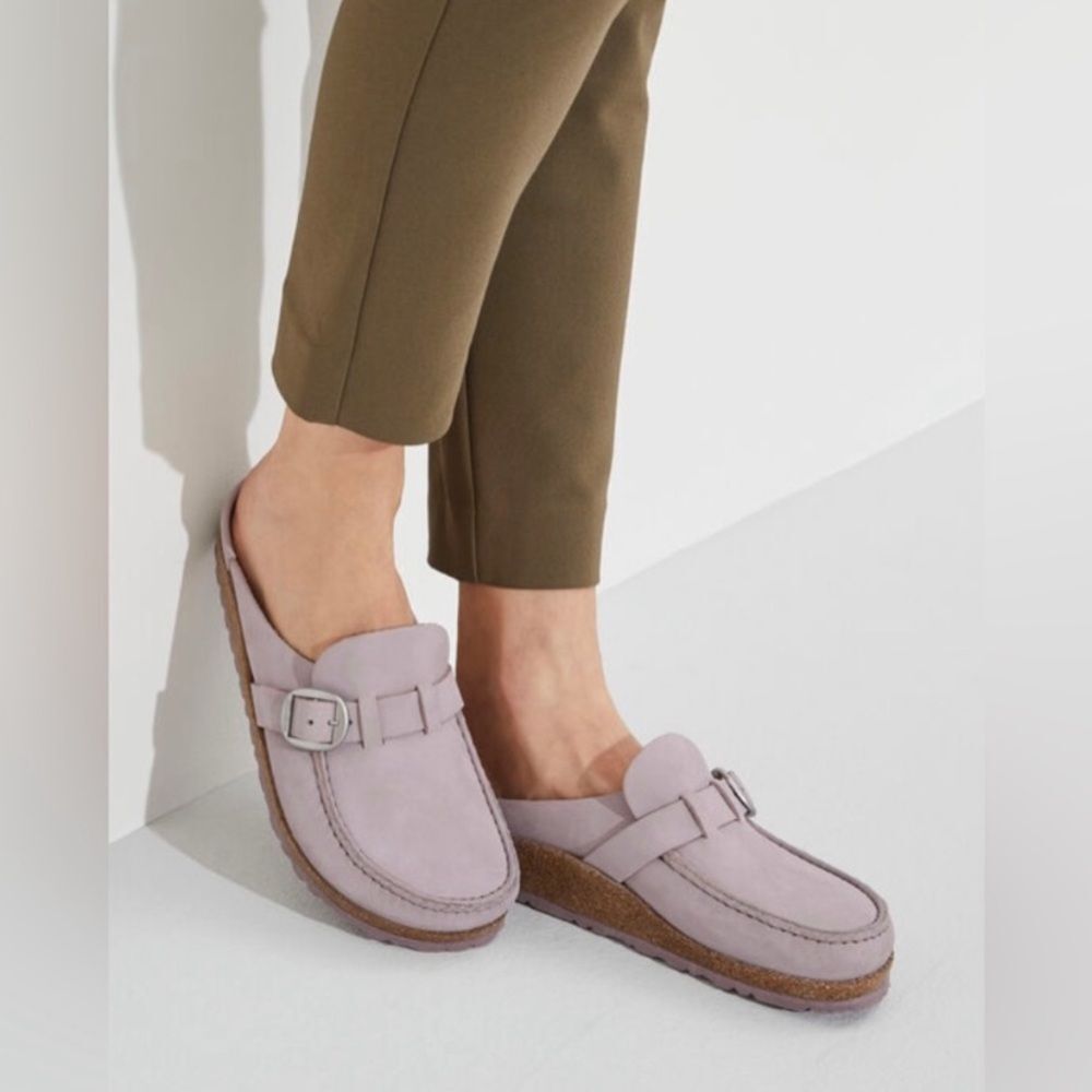 Birkenstock Buckley Lilac Nubuck Leather Slip-On Moccasin Clog Mule Shoes - Picture 2 of 10